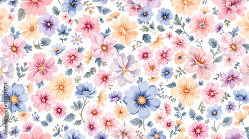 Seamless pattern of colorful peach rose flower with watercolor