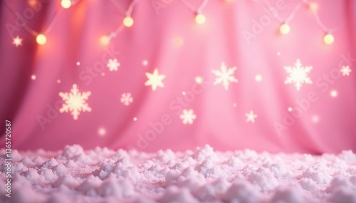 Soft pink Christmas background with twinkling lights and snowflakes,  Christmas,  soft
