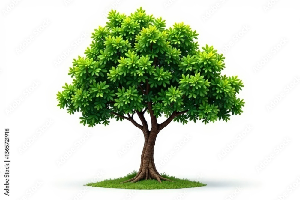 Fototapeta premium Single tree trunk isolated against bright white background, solitary, tree, foliage