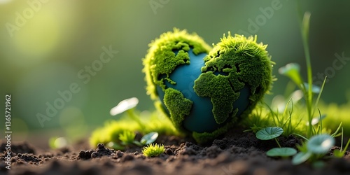 World Earth Day 2025 Heart Shaped Planet Placed on Green Meadow Concept