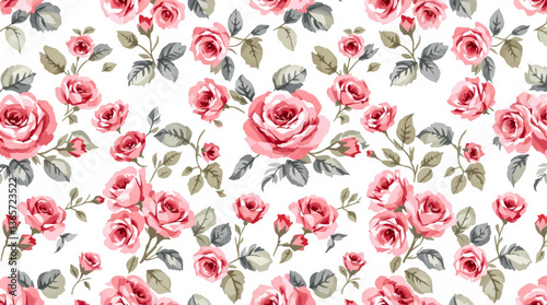 Pink rose floral watercolor seamless pattern
