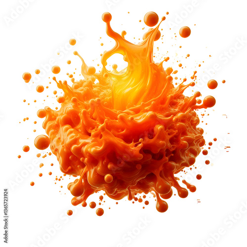 orange molten liquid flowing isolated on white background