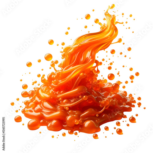 orange molten liquid flowing isolated on white background