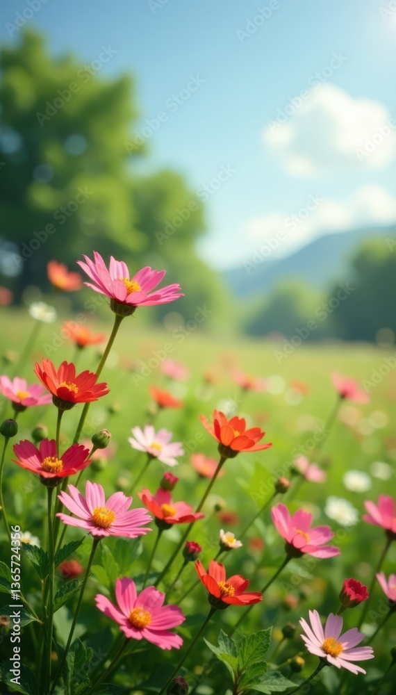 Blooming wildflowers in a meadow with gentle breeze , meadow, floralarrangement Blooming wildflowers in a meadow with gentle breeze , meadow, floralarrangement