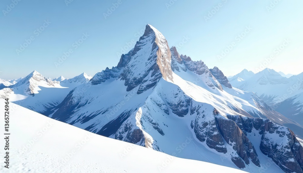 Obraz premium Snow-covered mountain peak, pristine white expanse, serene, still life, cold