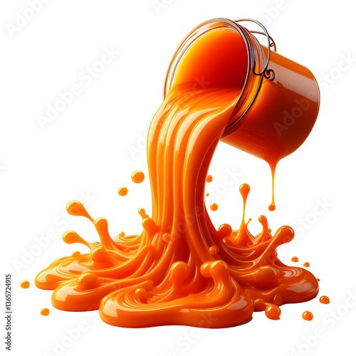orange molten liquid flowing isolated on white background