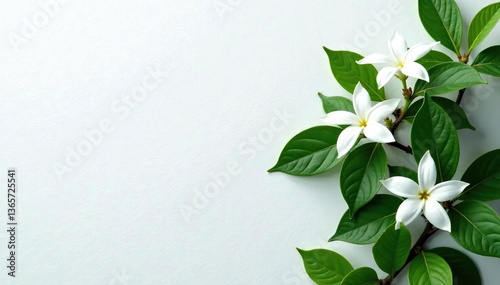 Star jasmine flowers creeping up a white wall with green leaves,  summer,  nature