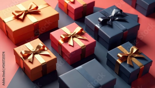 Subtle gold foil gift boxes, geometric layout, abstract, wrapping