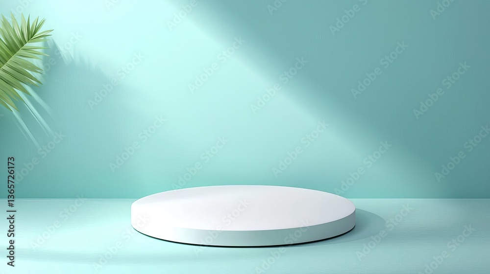 Minimalist backdrop featuring a round platform against a serene pastel background.