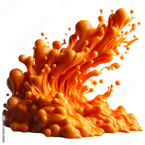 orange molten liquid flowing isolated on white background