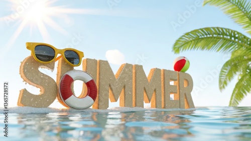 Bright Summer Vibes with Sunglasses and Lifebuoy at the Beach