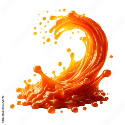 orange molten liquid flowing isolated on white background