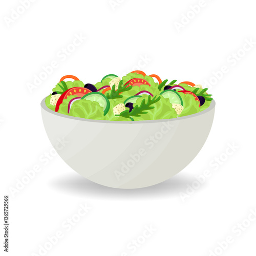 Obraz na płótnie Fresh salad concept. Isolated vegetable meal, vitamin diet nutrition with tomatoes, onion, cucumbers. Render realistic food elements, pithi vector design w salonie