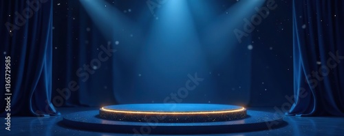 Dark blue stage with golden spotlight lines and glitter texture for award ceremony design, elegant glamour background template, anniversary, winner rewarding,  ceremony,  realistic