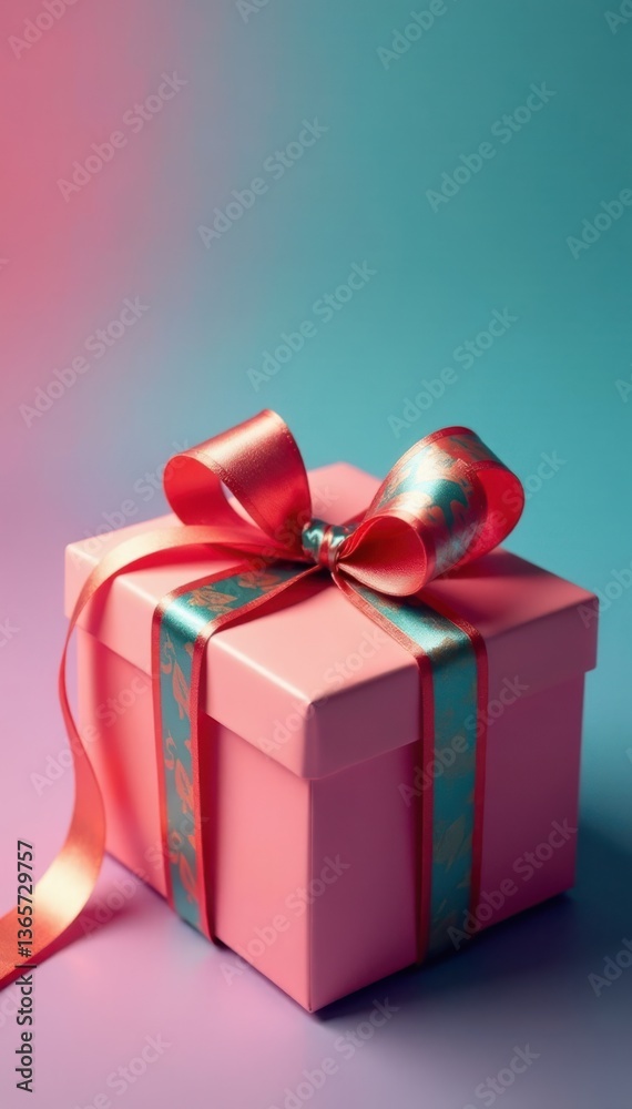 Obraz premium Colorful ribbon wrapped around a gift box, present, bow