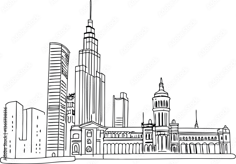 Fototapeta premium Free hand sketch of New York City skyline.