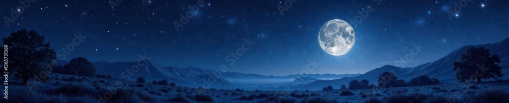Dark celestial scene with twinkling stars and a silvery moonlit landscape, cosmos, universe Dark celestial scene with twinkling stars and a silvery moonlit landscape, cosmos, universe