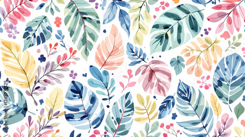 Watercolor pattern color leaves white background	