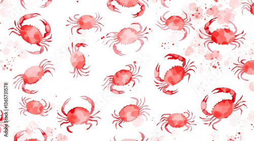 Watercolor Seamless pattern crab white background	