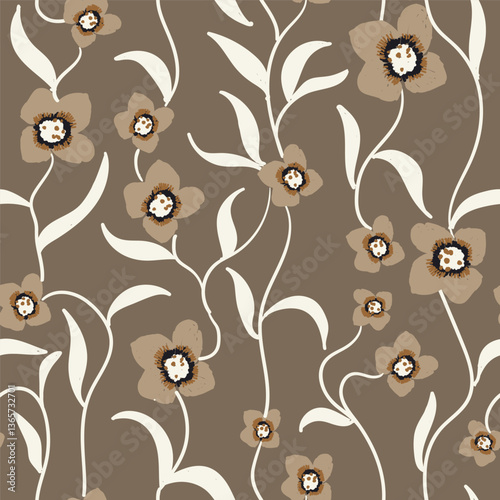 Floral botanical seamless pattern background. Opulent botanical illustration in modern style. Fashionable background for fabric, textile, wallpaper and wrapping.