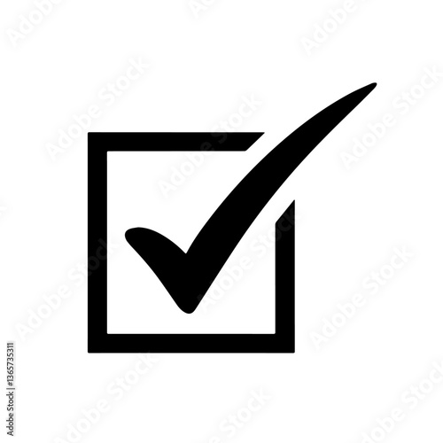 Black Check Mark in Square on White Background - Vector Icon