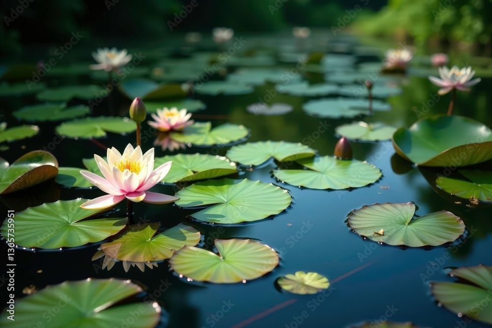 Water lilies and other aquatic plants forming a floral pattern across the lake, floral, wallpaper, background Water lilies and other aquatic plants forming a floral pattern across the lake, floral, wallpaper, background