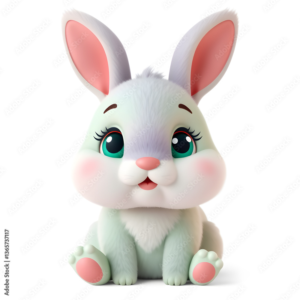 Rabbit – 3D baby rabbit, soft fur, chubby cheeks, big eyes, pastel green and lilac tones, white background. Generative AI Rabbit – 3D baby rabbit, soft fur, chubby cheeks, big eyes, pastel green and lilac tones, white background. Generative AI