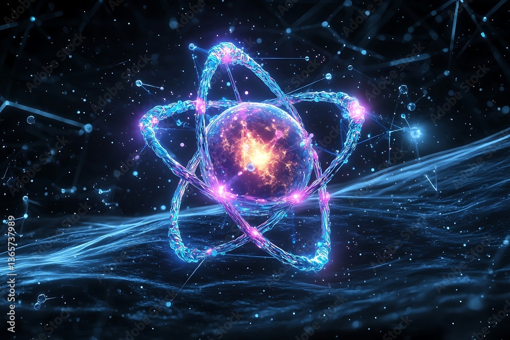 Obraz premium Atom in a Digital Galaxy
