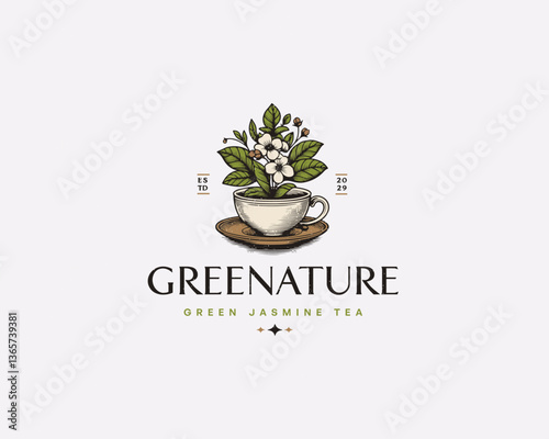 Vintage classic green tea, tea pot cafe shop for beverages business company