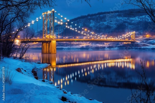 La Crosse Wisconsin. Night Reflections on Mississippi River Bridge photo