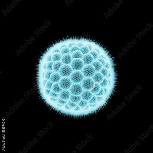 3D illustration of flu Virus cell on black background