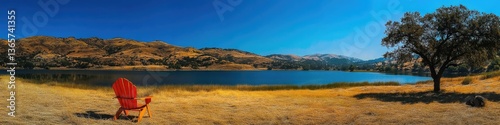 Lake Cachuma  Camping Chair by the Blue Lake in Santa Barbara County  California  America