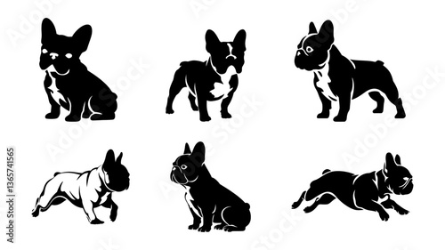 Stylish French Bulldog Silhouettes in Various Poses