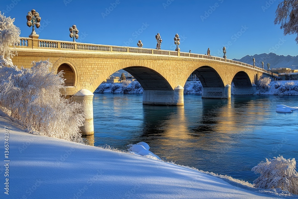 Fototapeta premium Lake Havasu City | London Bridge - Historic Christmas Winter Scene on Colorado River, Arizona