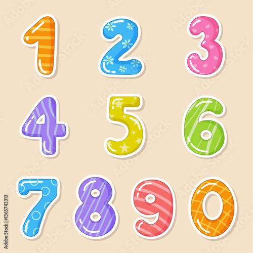 Vector set of stickers depicting numbers in a colorful style	