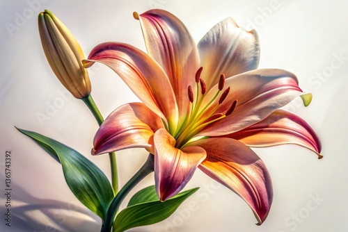 Elegant Lily Silhouette: Oil Painting Style, White Background Stock Photo