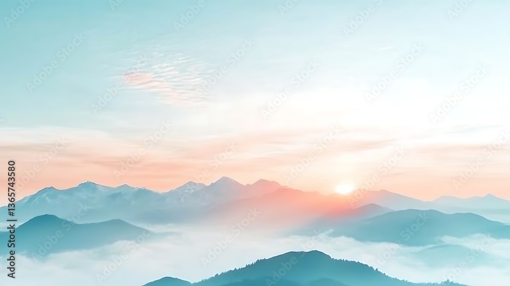 Fototapeta premium Sunrise Peaks for Misty Mountain Majesty.