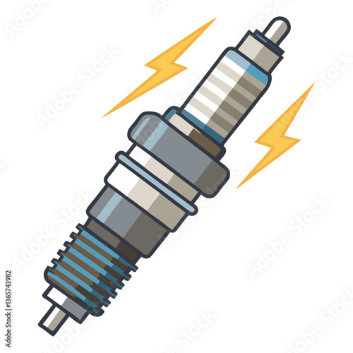 A high-tech spark plug, showing electric pulse details, is isolated on a white background
