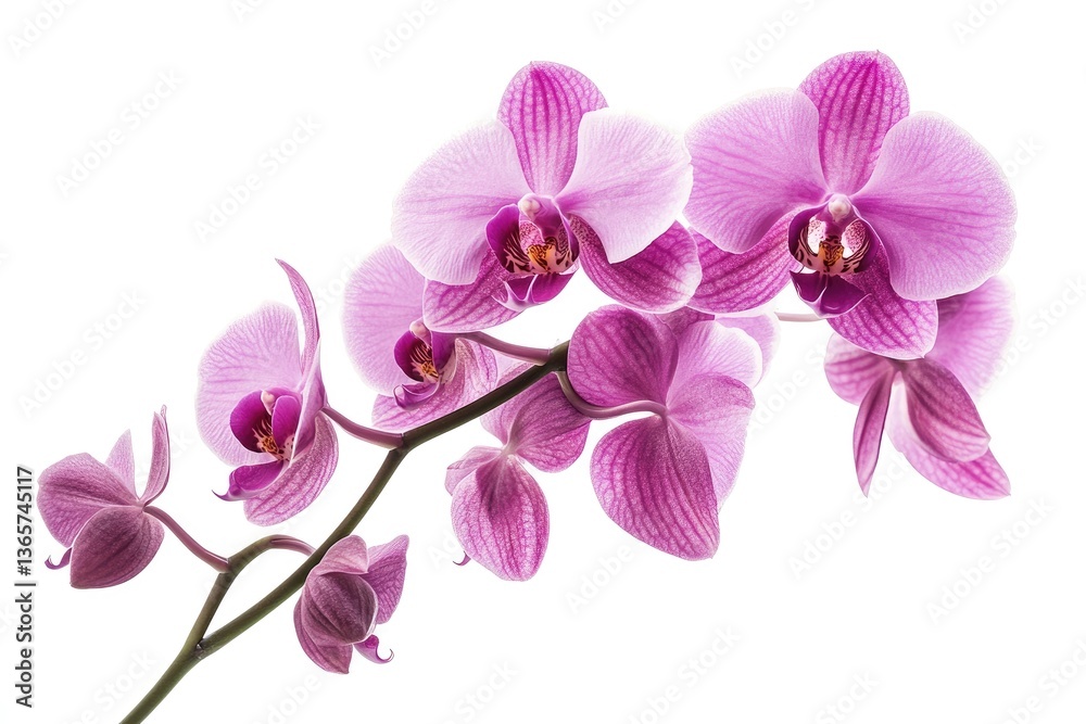 Pink orchid branch, close-up, against white background. Elegant, delicate, blossoms Pink orchid branch, close-up, against white background. Elegant, delicate, blossoms