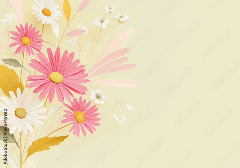 Naklejka premium Beautiful bouquet of pink and white daisies on a soft pastel background