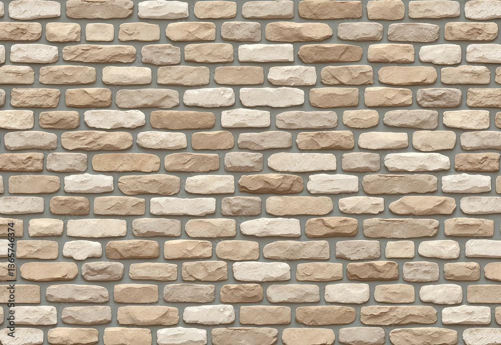 Fototapeta premium Textured Stone Wall Background of White Brick Tiles with Natural Pattern