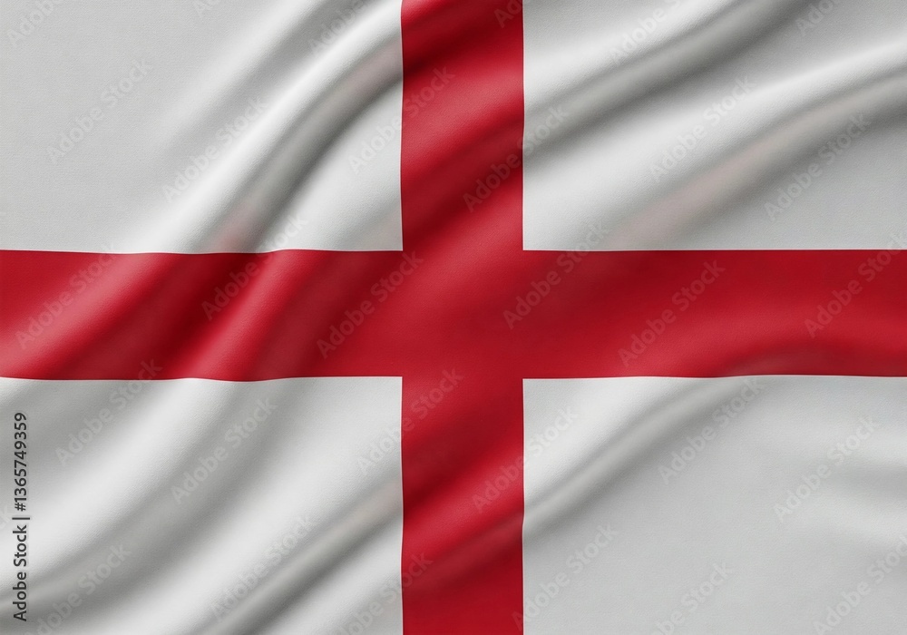 Fototapeta premium High-resolution image of the flag of England, featuring a red St. George's Cross on a white background. The fabric appears to be waving, symbolizing English heritage, patriotism, and identity.