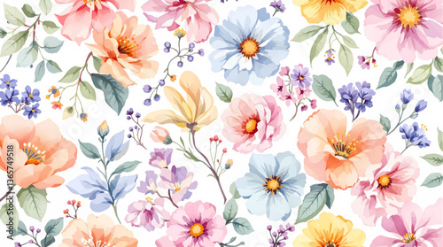Seamless pattern of colorful peach rose flower with watercolor