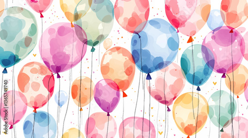 Watercolor balloons on a white background. Seamless pattern