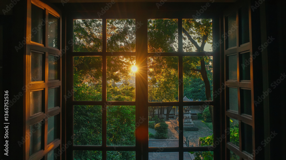 Fototapeta premium Garden window house room design interior architecture ideas scenery nature landscape window decor wallpaper