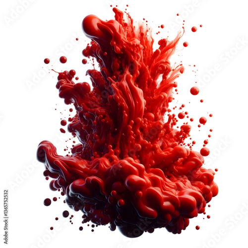 red molten liquid flowing isolated on white background