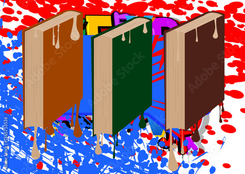 Book graffiti. Abstract modern street art decoration performed in urban painting style.