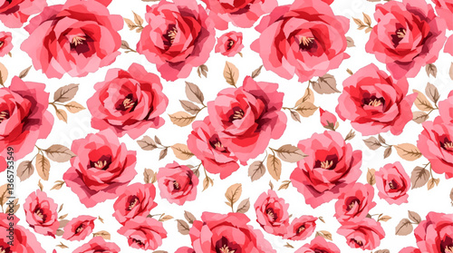 Seamless pattern with watercolor colorful flowers drawing illustration on white background