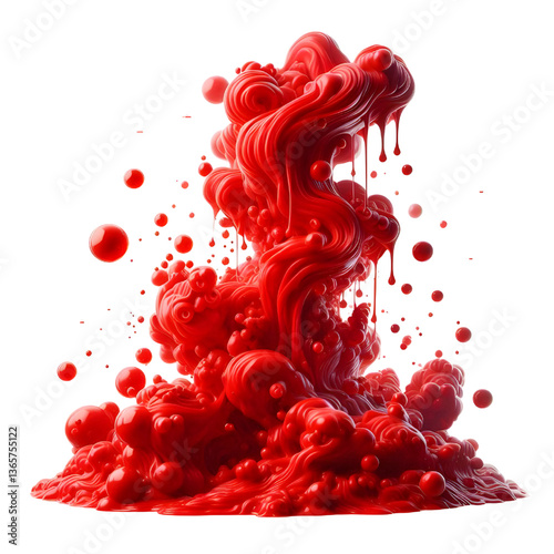 red molten liquid flowing isolated on white background