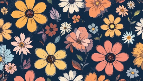 Wallpaper Mural Vibrant flower patterns garden digital art nature top view floral design Torontodigital.ca